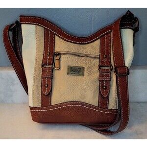 B.O.C. Crocket Power Tulip Brown Cream Tan Vegan Leather Crossbody Purse Handbag